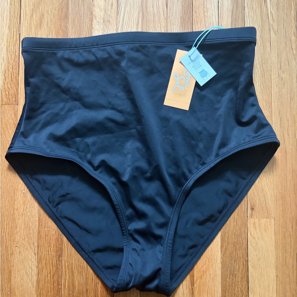 NWT High-Waisted Tummy Tuck Black Swim Bottoms M 8/10 New Swimsuit